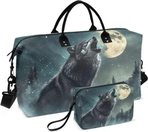Wolf Roar Winter Travel Duffel Bag, Gym Bags with Multiple Interior Pockets for Men Women Toiletry Purse Included 20.5”x 1.9” x 13.8”