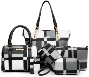 Women 6pcs Tote Purse Handbags Set PU Leather Top-Handle Crossbody Bag Clutch Wallet Key Holder