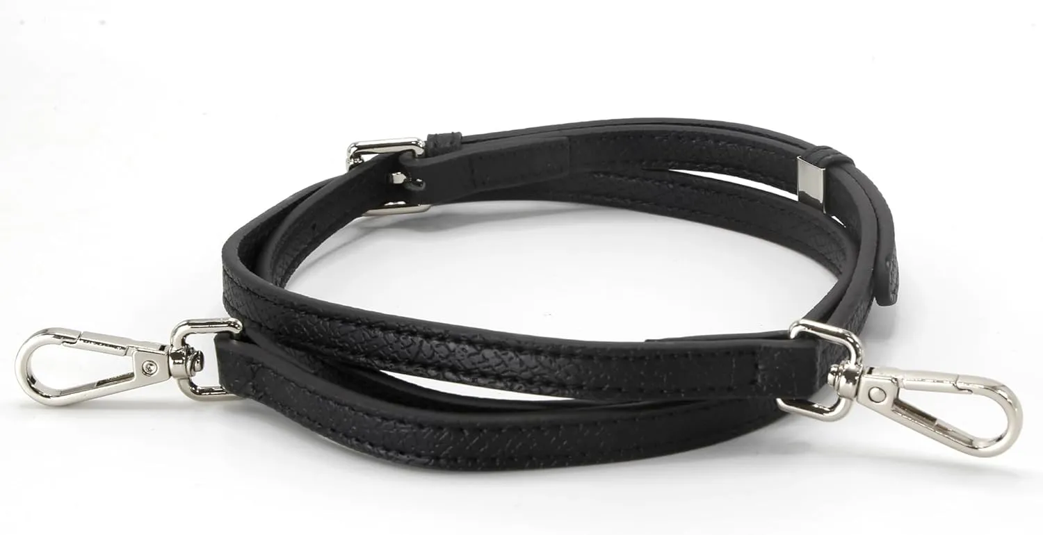 Women Bag Straps Leather Strap Adjustable Black Silver Button Hardware Shoulder Strap Replacement 94-112cm (Black,Adjust-94-112cm)