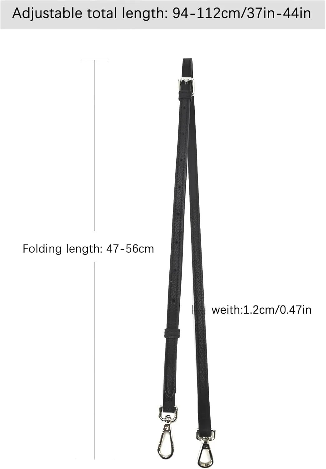 Women Bag Straps Leather Strap Adjustable Black Silver Button Hardware Shoulder Strap Replacement 94-112cm (Black,Adjust-94-112cm)