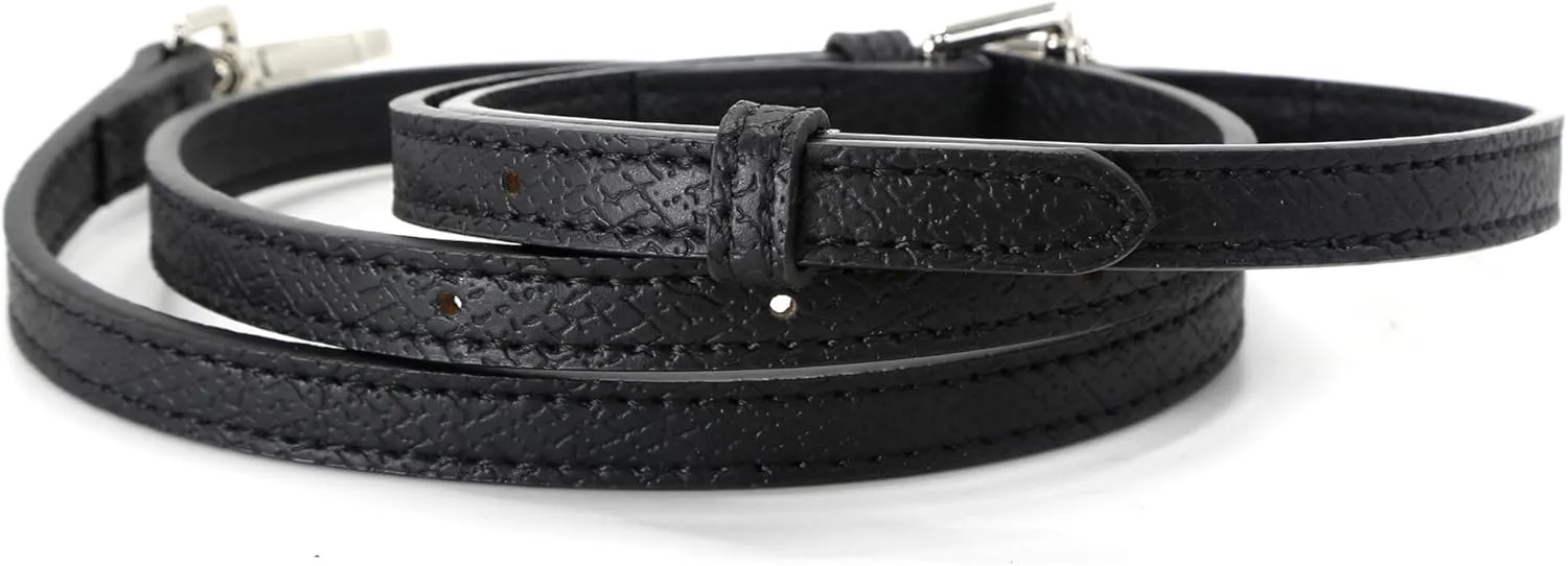 Women Bag Straps Leather Strap Adjustable Black Silver Button Hardware Shoulder Strap Replacement 94-112cm (Black,Adjust-94-112cm)