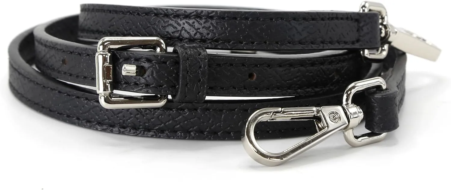 Women Bag Straps Leather Strap Adjustable Black Silver Button Hardware Shoulder Strap Replacement 94-112cm (Black,Adjust-94-112cm)
