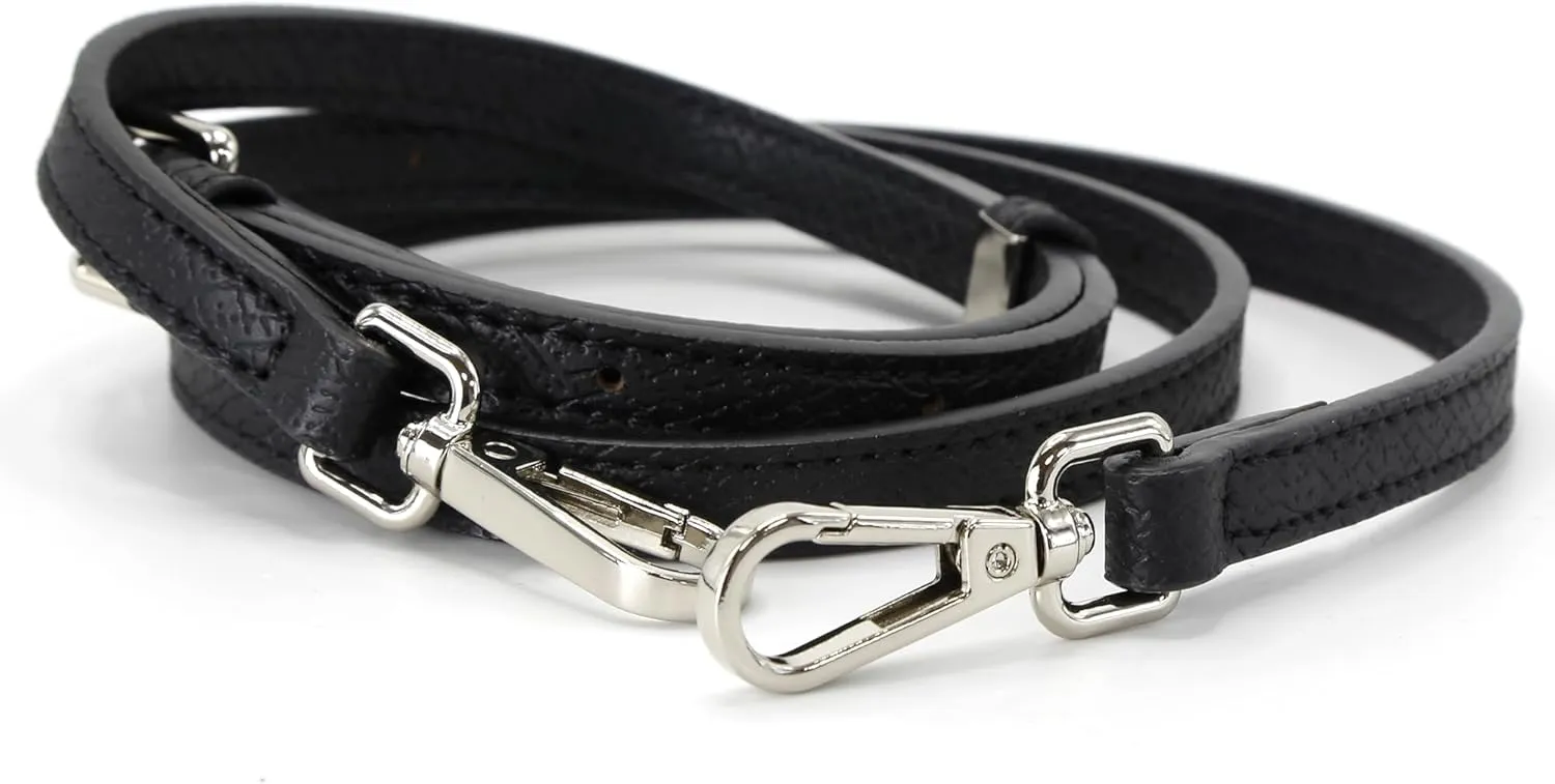 Women Bag Straps Leather Strap Adjustable Black Silver Button Hardware Shoulder Strap Replacement 94-112cm (Black,Adjust-94-112cm)
