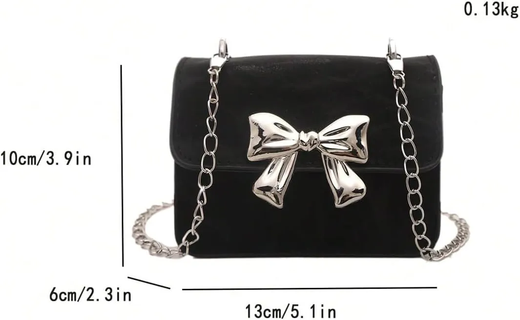 Women' Bowknot Mini Flap Handbag Chain Strap Mini Square Bag Cute Crossbody Purse