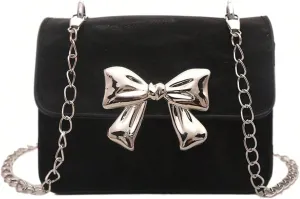 Women' Bowknot Mini Flap Handbag Chain Strap Mini Square Bag Cute Crossbody Purse