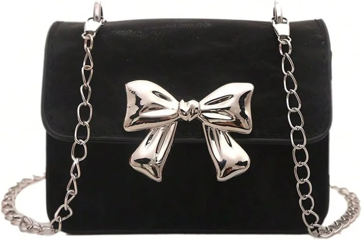 Women' Bowknot Mini Flap Handbag Chain Strap Mini Square Bag Cute Crossbody Purse