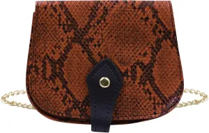 Women Girls Snakeskin Crossbody Bag PU Leather Handbag Shoulder Clutch Purse Pouch with Chain Strap,Brown2#