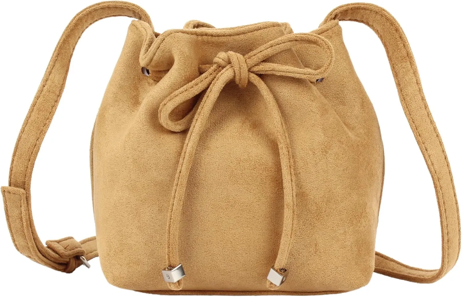 Women Mini Solid Color Faux Suede Crossbody Bag Shoulder Bag Drawstring Bucket Bag