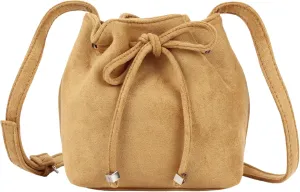 Women Mini Solid Color Faux Suede Crossbody Bag Shoulder Bag Drawstring Bucket Bag