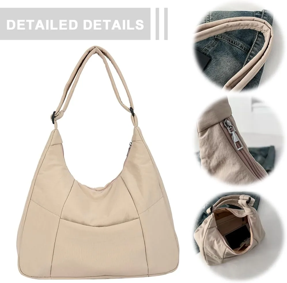 Women Nylon Shoulder Bag Cotton Padded Crossbody Bag Adjustable Strap Puffy Bag with Zipper Handbag for Work Trave