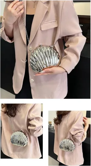 Women Seashell Evening Bag Clutch Shell Handbag Purse Metal Chain Crossbody Chain Strap Clutch for Party Wedding Purses
