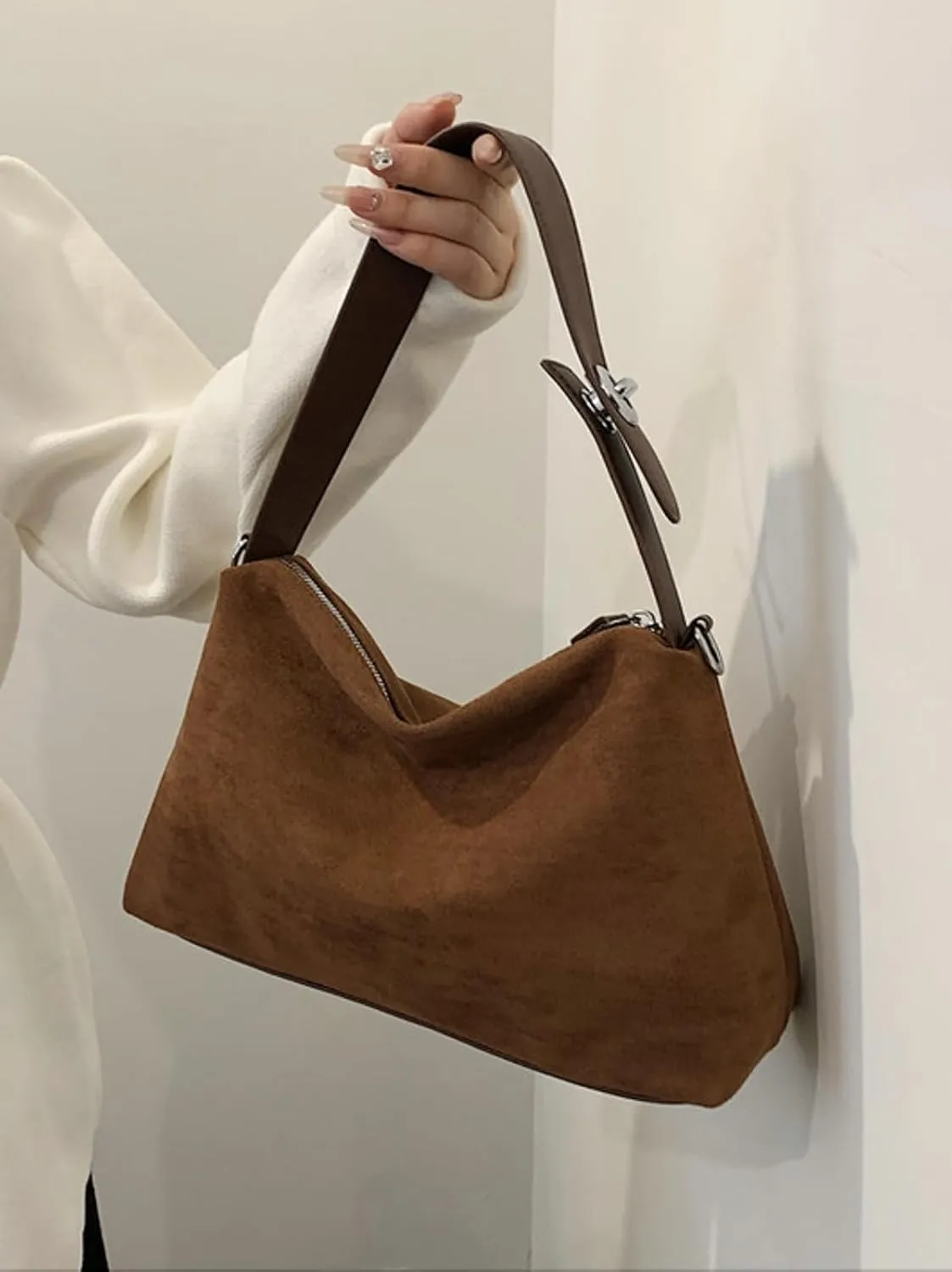 Women Suede Tote Bag Vintage Velvet Crossbody Bag 2025 Shoulder Bag Fall Winter Handbag Pillow Purse