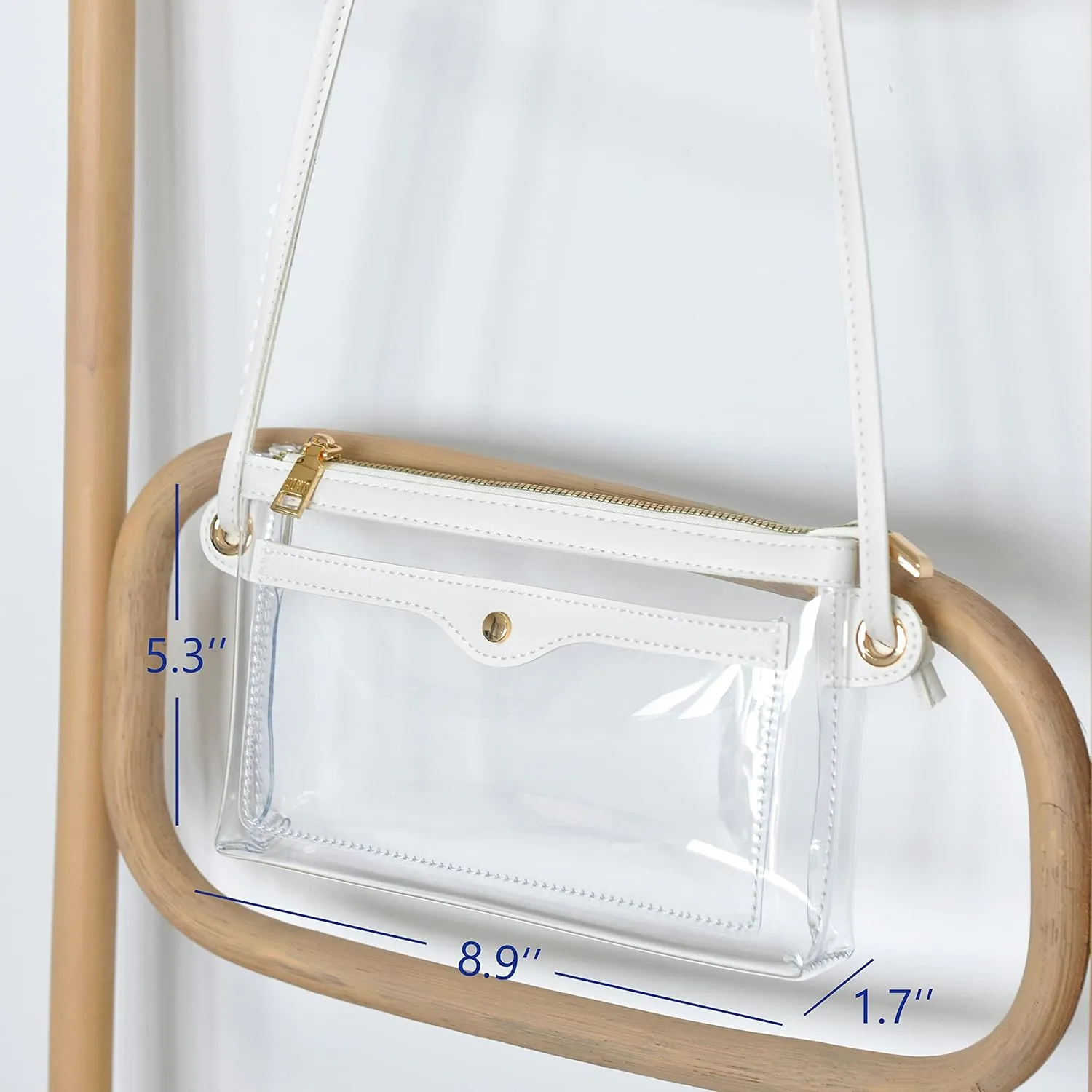 Women's Clear PVC Cross Body Bag Pocket Shoulder Bag with Vegan Leather Trim Transparent Zipper Purse Stadium Approved