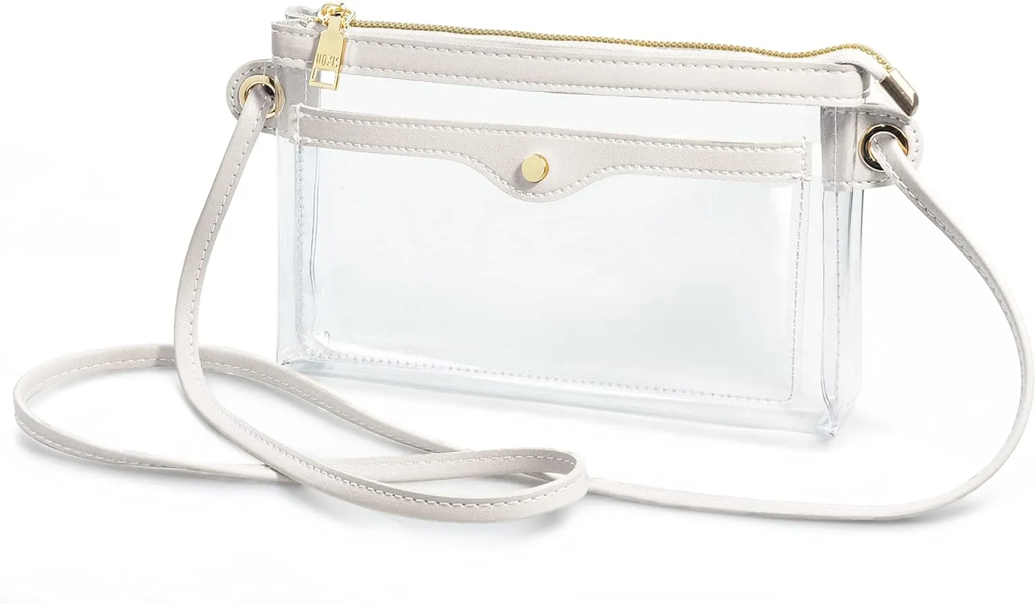 Women's Clear PVC Cross Body Bag Pocket Shoulder Bag with Vegan Leather Trim Transparent Zipper Purse Stadium Approved