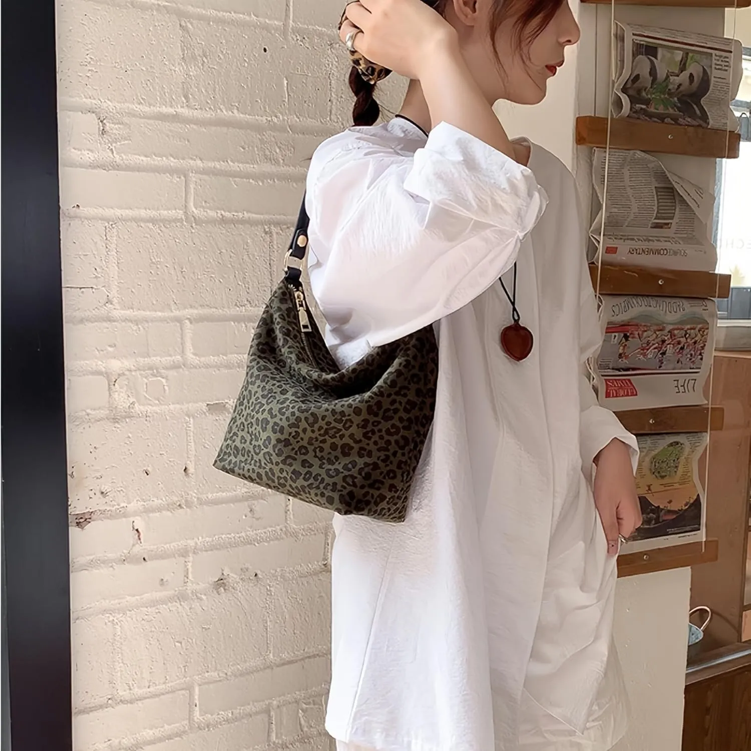Women's Faux Suede Lightweight Top Handle Crossbody Bag Leopard Print Purse Animal Small Handbag