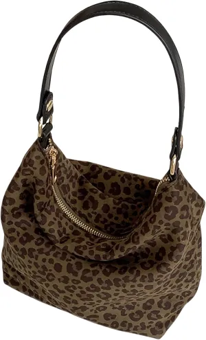Women's Faux Suede Lightweight Top Handle Crossbody Bag Leopard Print Purse Animal Small Handbag