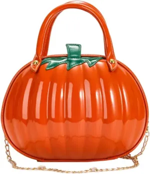 Womens Halloween Pumpkin Crossbody Bags Cute Funny Candy Purse Novelty 3D PU Leather Shoulder Bag with Chain (Orange)