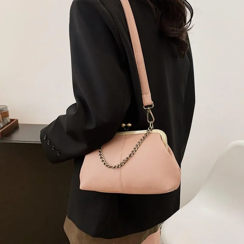Women's Kiss Lock Crossbody Bag Small Kiss Clasp Crossbody Shoulder Bags Tote Purse Messenger Handbag