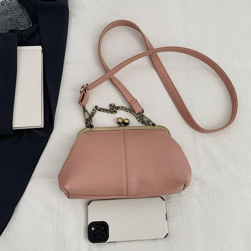 Women's Kiss Lock Crossbody Bag Small Kiss Clasp Crossbody Shoulder Bags Tote Purse Messenger Handbag