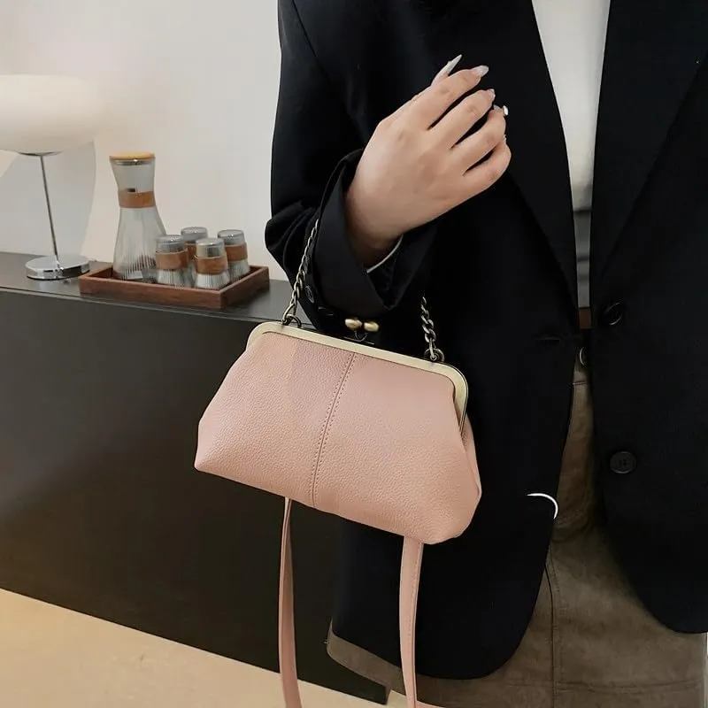 Women's Kiss Lock Crossbody Bag Small Kiss Clasp Crossbody Shoulder Bags Tote Purse Messenger Handbag