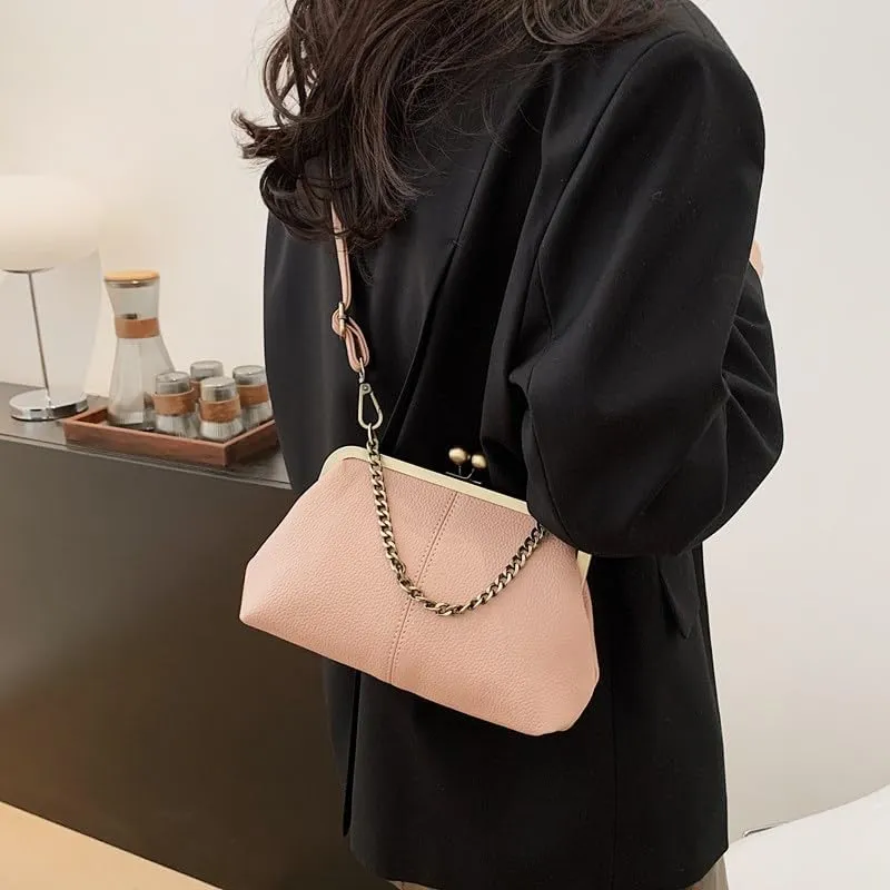 Women's Kiss Lock Crossbody Bag Small Kiss Clasp Crossbody Shoulder Bags Tote Purse Messenger Handbag