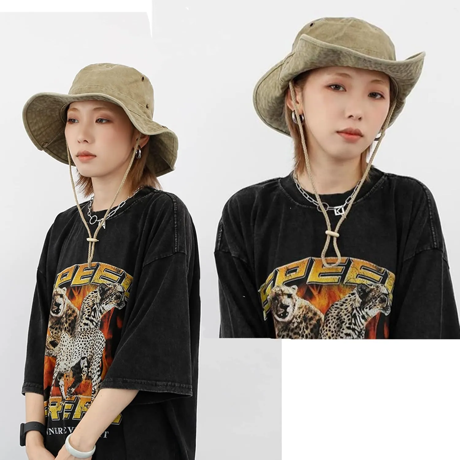 Womens Mens Sun Hat Wide Brim UV-Protection Bucket Fishing Safari Boonie Hat for Summer(Size:L)
