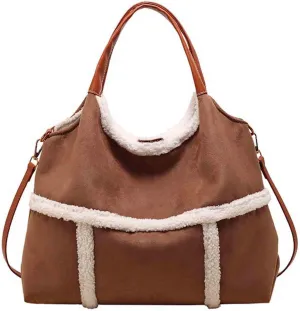 Women's multifunctional large capacity tote bag, suede crossbody bag, plush handbag