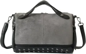 Women's Retro Suede PU Leather Handbag - Shoulder Shopper Work Boston Bag With Rivets - Ladies Crossbody