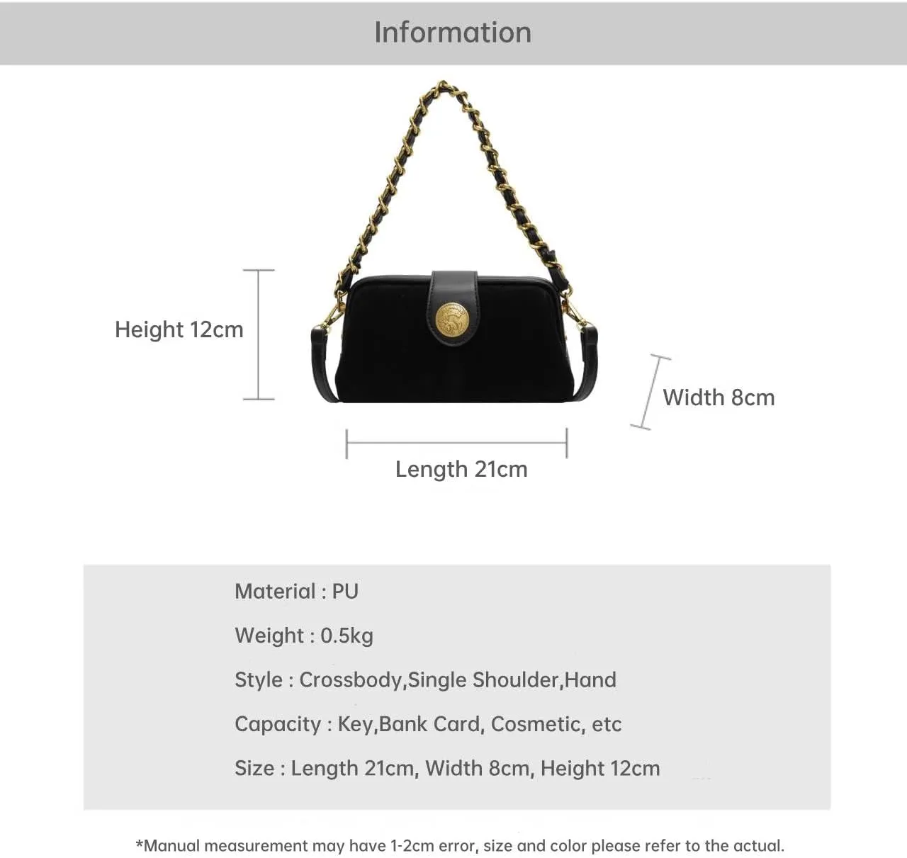 Women's Shoulder Bag with Gold Chain Strap Fetro Crossbody Small Square Bag Autumn and Winter All Fashion