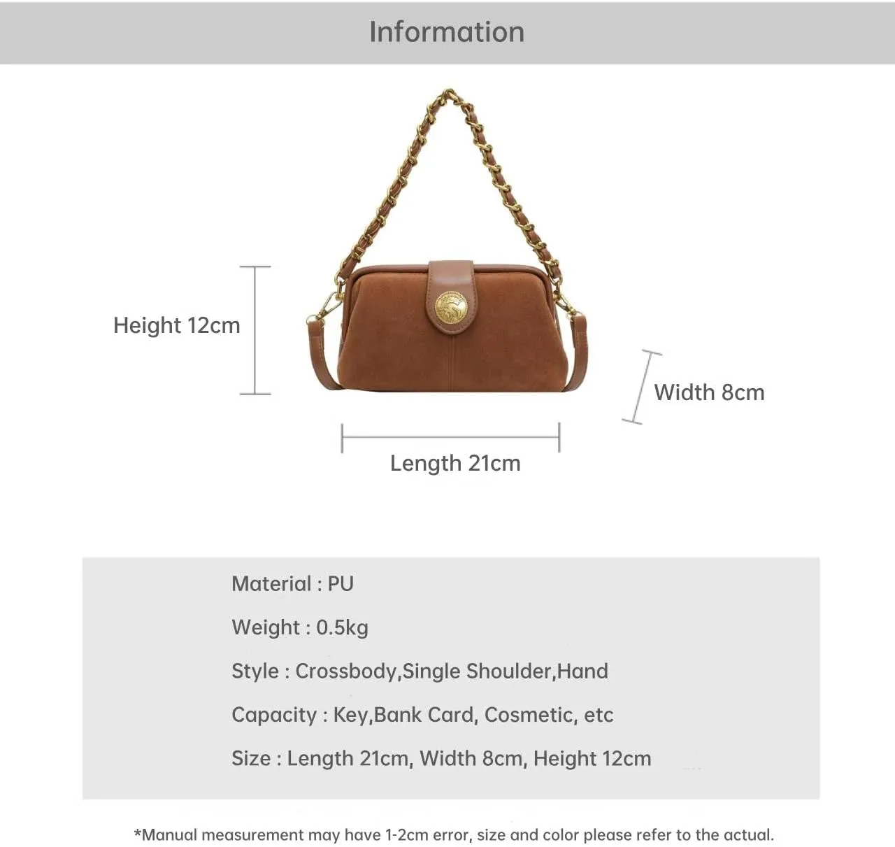Women's Shoulder Bag with Gold Chain Strap Fetro Crossbody Small Square Bag Autumn and Winter All Fashion