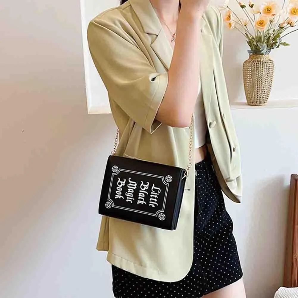 Women's Square Punk Magic Envelope Bag, PU Leather Darkness Skull Letter Shoulder Purse, Goth Clamshell Funny Crossbody Tote