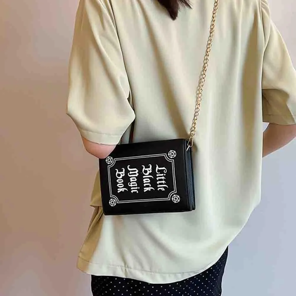 Women's Square Punk Magic Envelope Bag, PU Leather Darkness Skull Letter Shoulder Purse, Goth Clamshell Funny Crossbody Tote