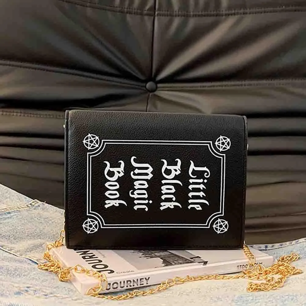 Women's Square Punk Magic Envelope Bag, PU Leather Darkness Skull Letter Shoulder Purse, Goth Clamshell Funny Crossbody Tote