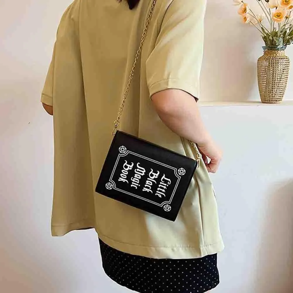 Women's Square Punk Magic Envelope Bag, PU Leather Darkness Skull Letter Shoulder Purse, Goth Clamshell Funny Crossbody Tote