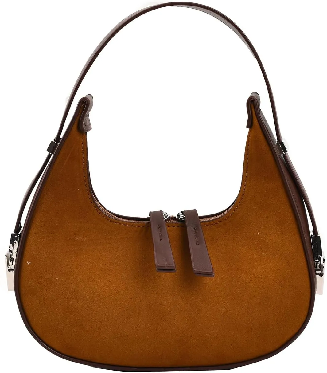 Women’s Suede Crescent Shoulder Bag Leather Top handle Tote Purse Brown Suede Handbag Y2K Underarm Bag Half Moon Purse