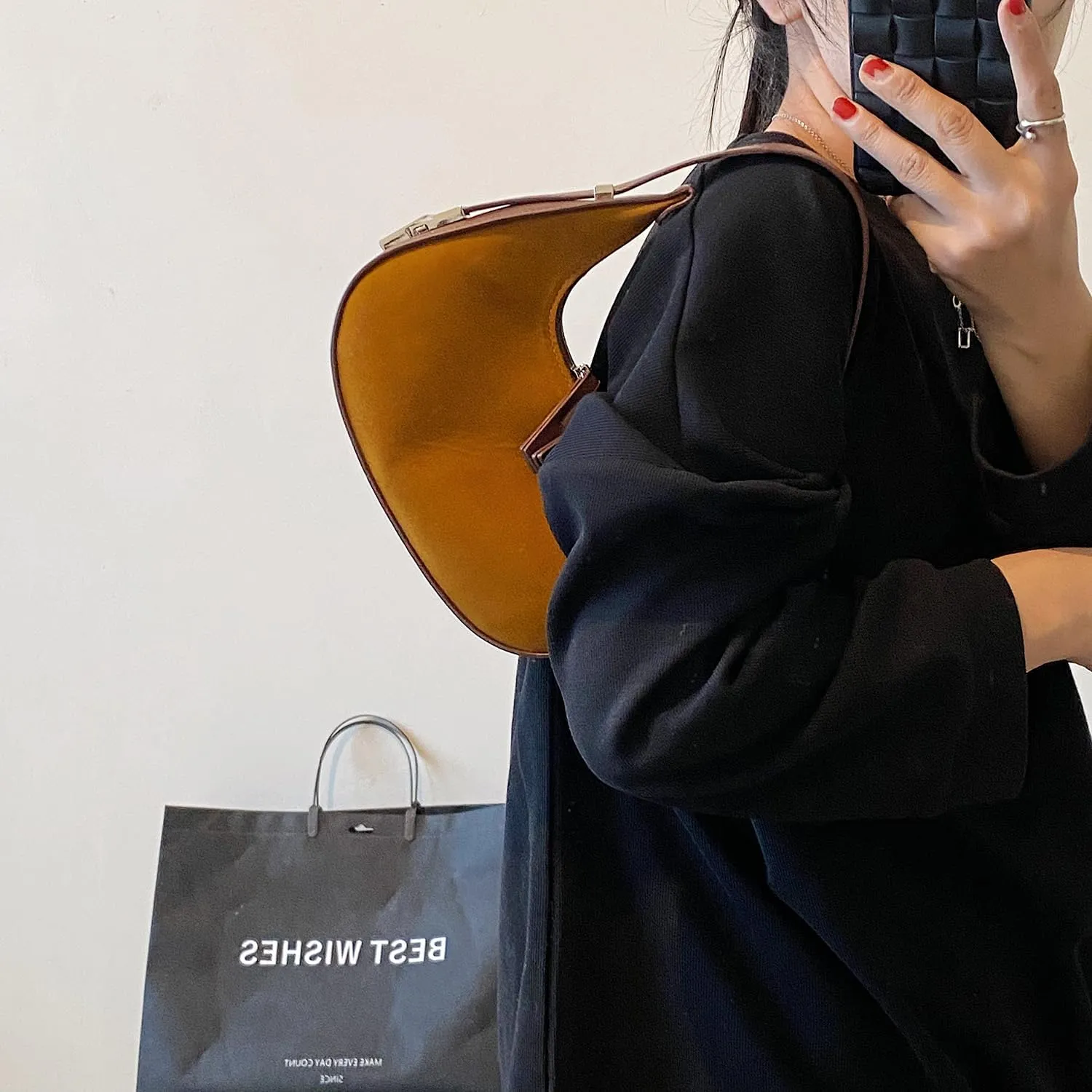 Women’s Suede Crescent Shoulder Bag Leather Top handle Tote Purse Brown Suede Handbag Y2K Underarm Bag Half Moon Purse