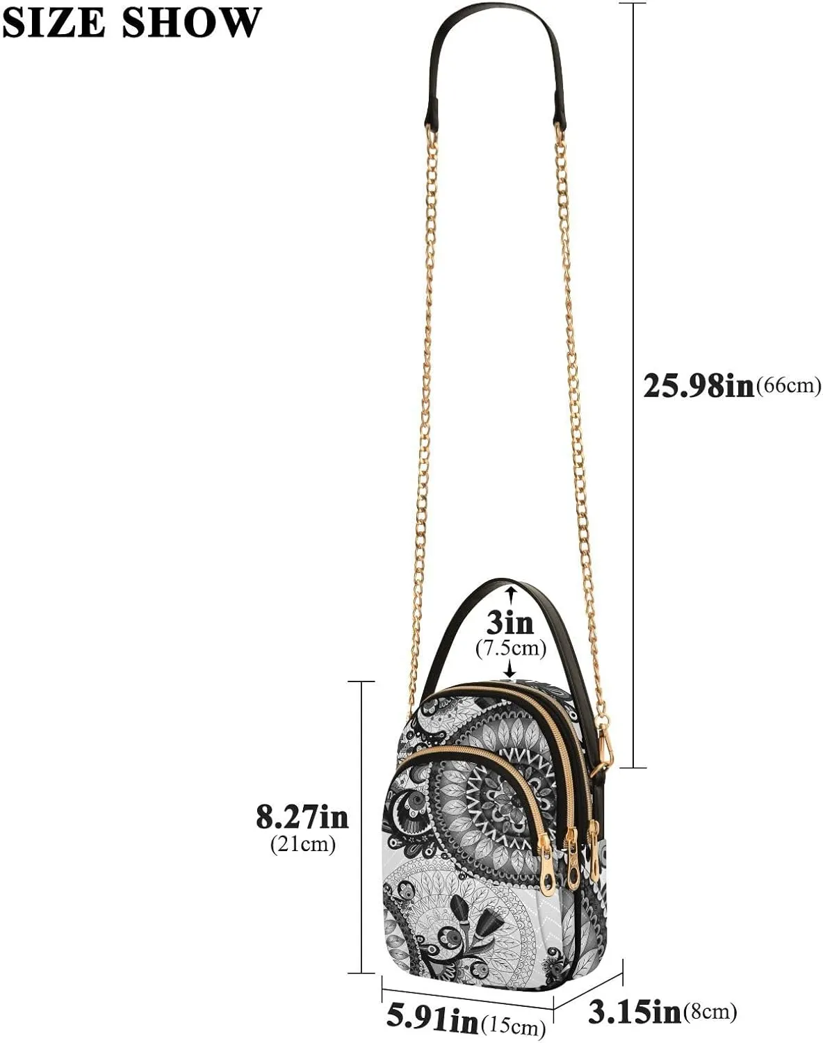 Women's Wave Cross Body Chest Bag, 52 inch Gold Chain Shoulder Handbag Purse