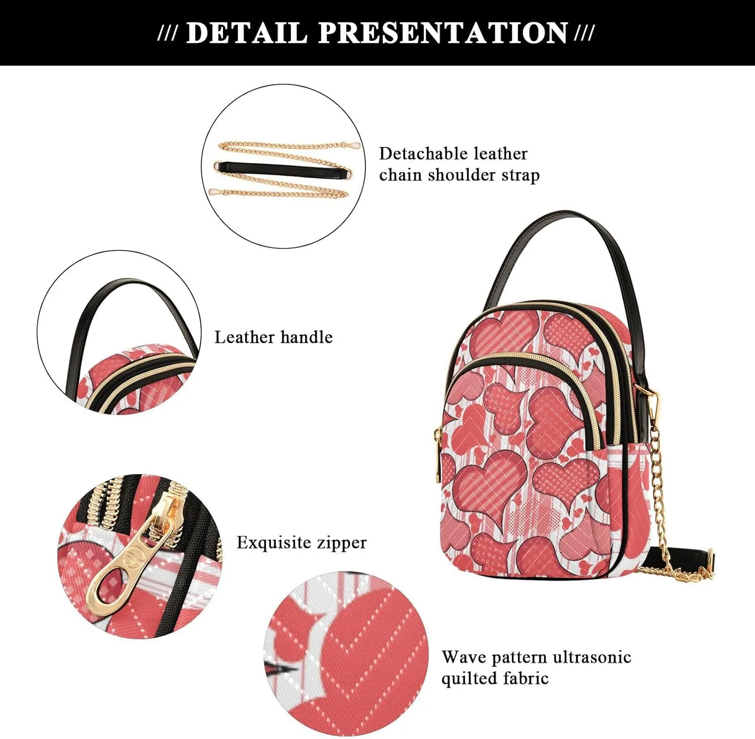 Women's Wave Cross Body Chest Bag, 52 inch Gold Chain Shoulder Handbag Purse