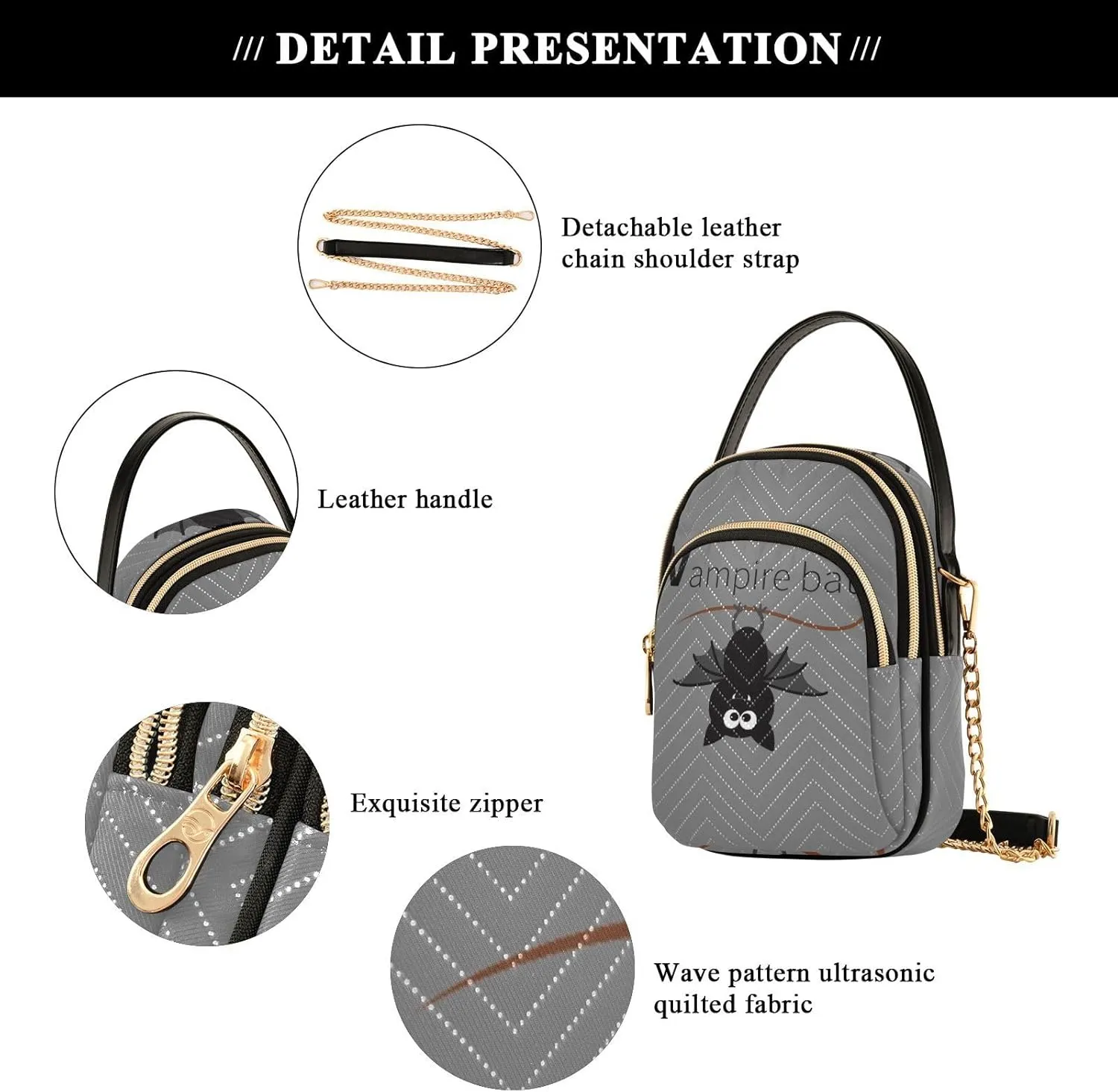 Women's Wave Cross Body Chest Bag, 52 inch Gold Chain Shoulder Handbag Purse