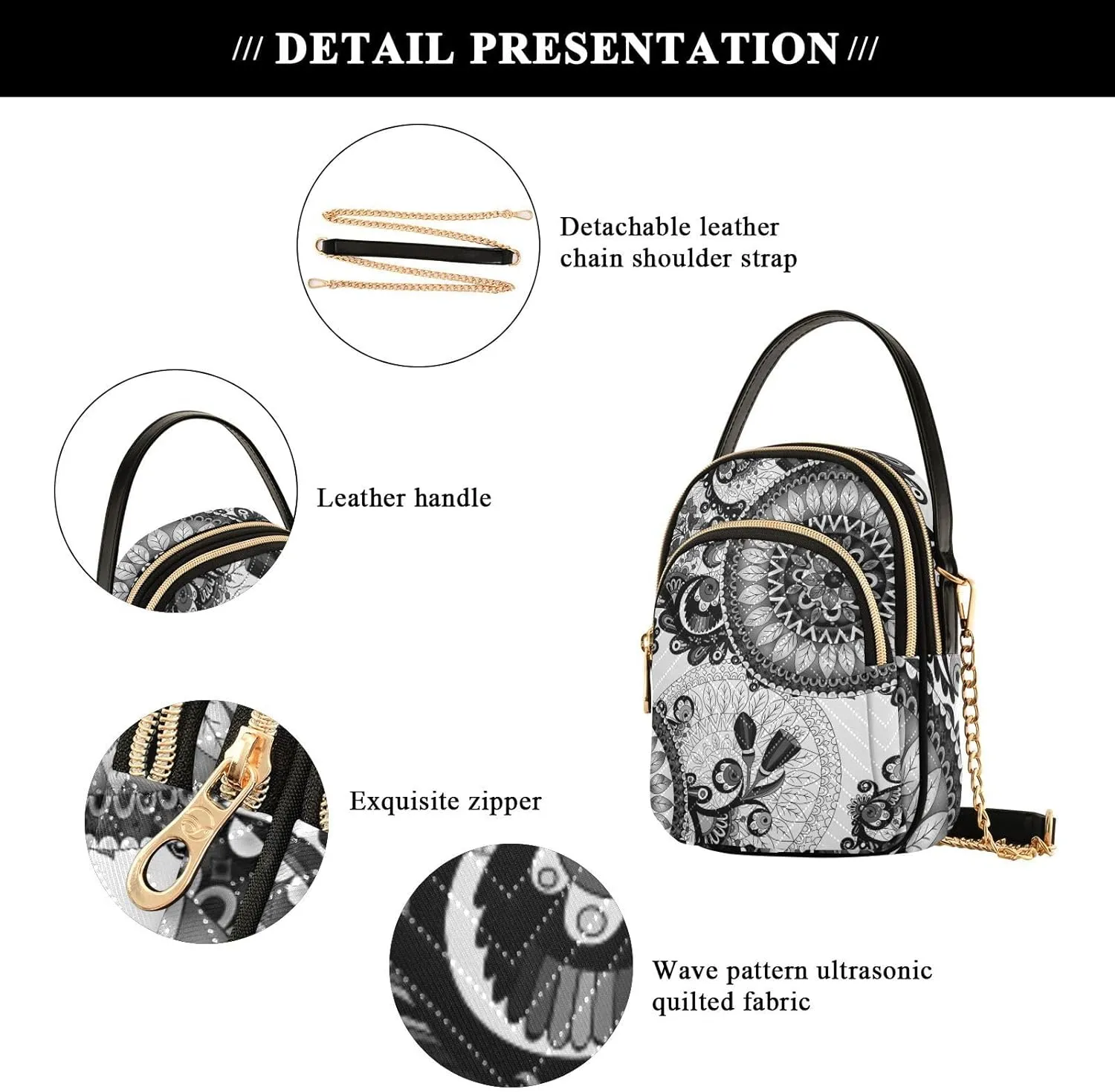 Women's Wave Cross Body Chest Bag, 52 inch Gold Chain Shoulder Handbag Purse