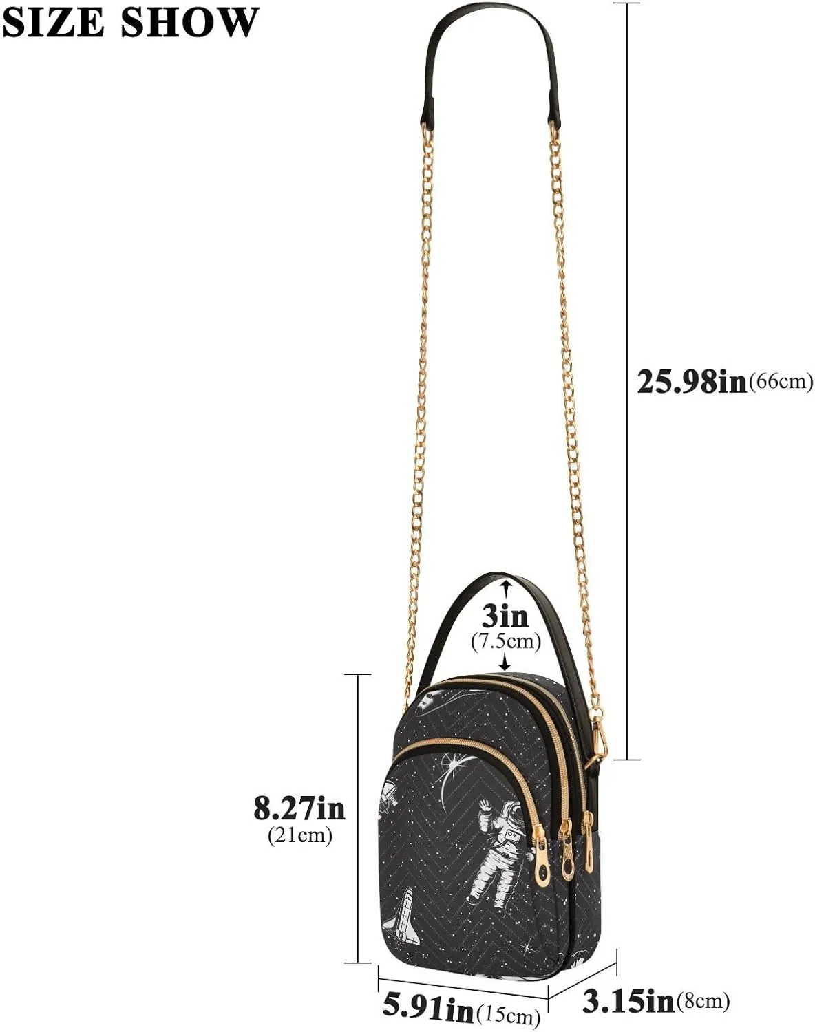 Women's Wave Cross Body Chest Bag, 52 inch Gold Chain Shoulder Handbag Purse