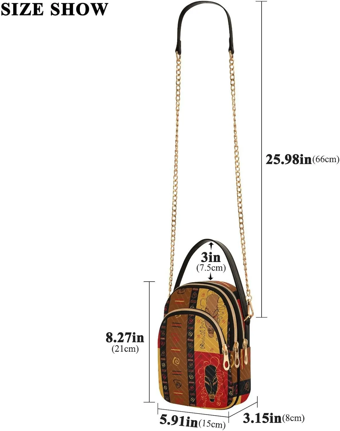 Women's Wave Cross Body Chest Bag, 52 inch Gold Chain Shoulder Handbag Purse