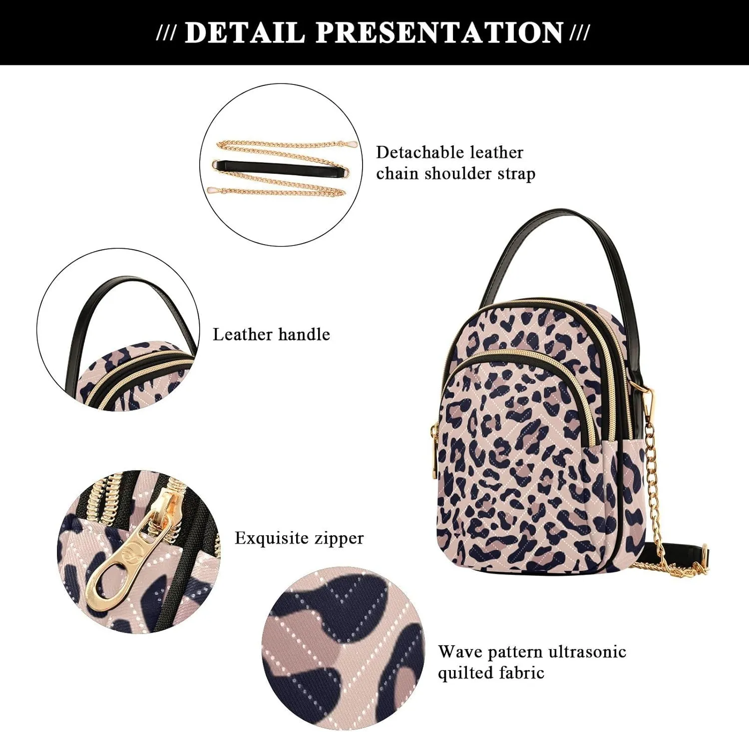 Women's Wave Cross Body Chest Bag, 52 inch Gold Chain Shoulder Handbag Purse