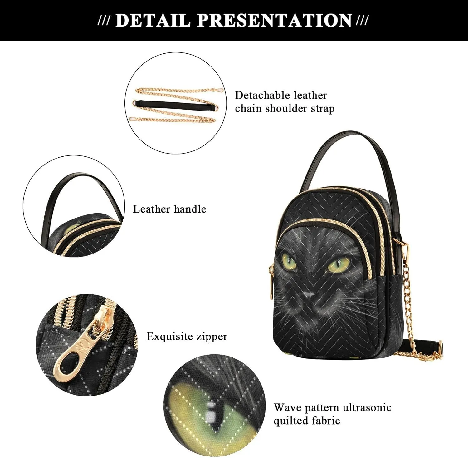Women's Wave Cross Body Chest Bag, 52 inch Gold Chain Shoulder Handbag Purse