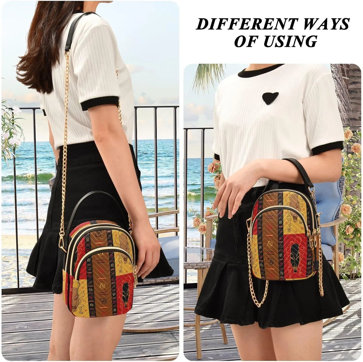 Women's Wave Cross Body Chest Bag, 52 inch Gold Chain Shoulder Handbag Purse