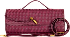 Women's Woven Suede and PU Leather Clutch Purse - Elegant Top-Handle Shoulder Crossbody Evening Bag with Detachable Strap