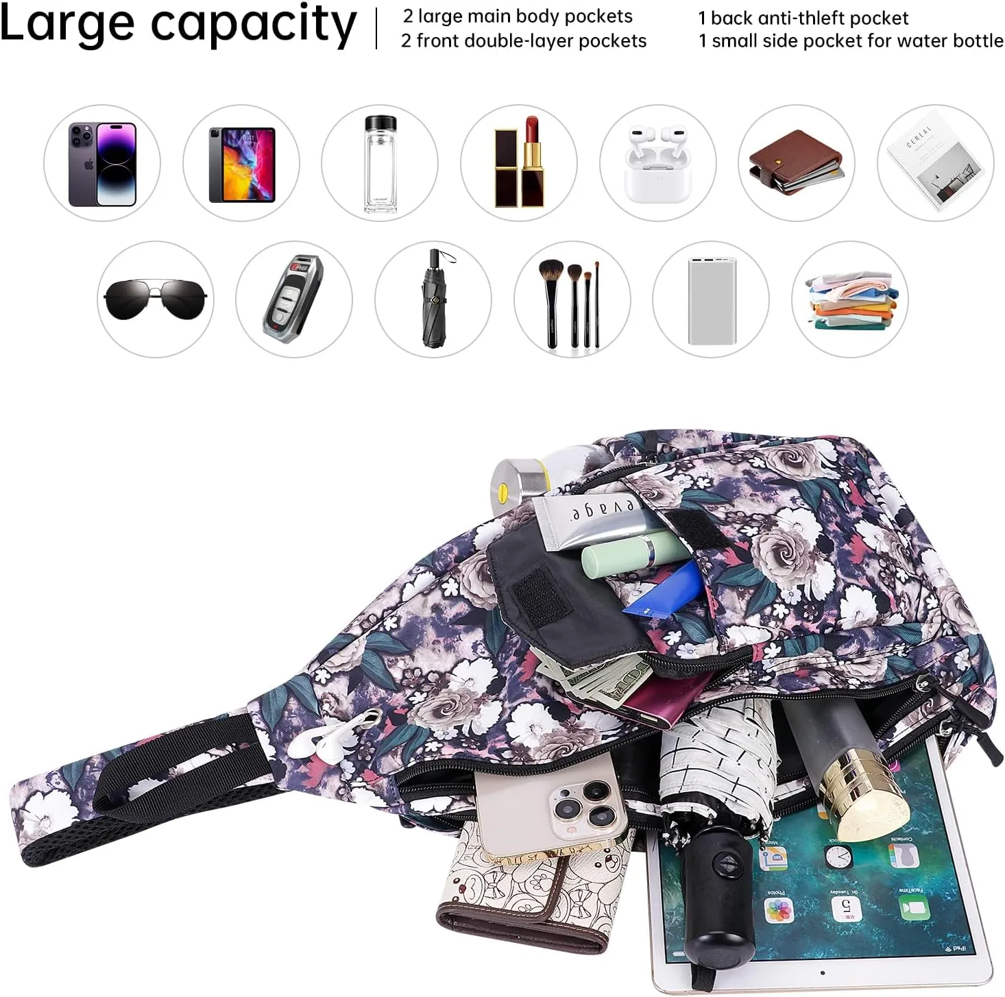 XEYOU Women's Sling Crossbody bag Casual Daypack Outdoor Travel Hiking Backpack for Cycling Walking Dog Hiking