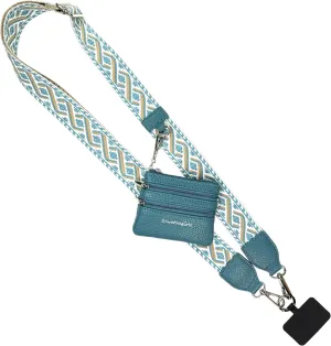 XOXO Clip and Go Phone Strap (Peacock Blue - Peacock Blue Pouch) - Crossbody Phone Strap Chain with Zipper Wallet Pouch – Phone Lanyard Zippered
