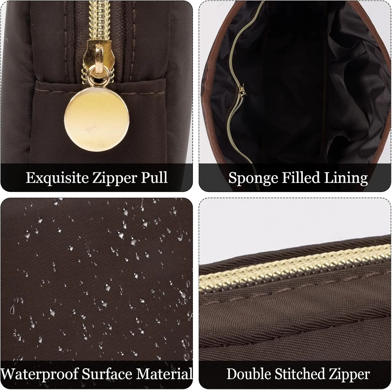 XSUIOY Makeup Bag Travel Bag Pouch for Purse, Cute Preppy Makeup Bag Cosmetic Zipper Pouch Purse Organizer Bag for Women, Waterproof Nylon Coin Pouch Sanitary Napkin Storage Bag for Work(Brown-Large)