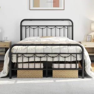 Yaheetech Full Size Metal Bed Frames with Vintage Headboard and Footboard, Farmhouse Metal Platform Bed, Heavy Duty Steel Slat Support, Ample Under-Bed Storage, No Box Spring Needed, Black